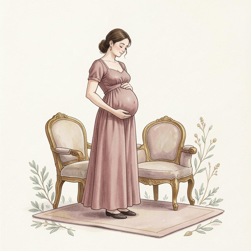 An expecting mother practicing gentle movement beside a supportive chair