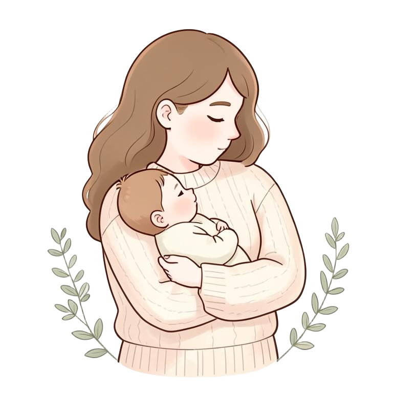 Cartoon of a mother holding her baby close while feeding